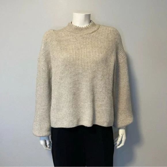 H&M Sweater with Pearlescent Beads in oatmeal soft rib knit oversized slouchy M - Picture 1 of 11